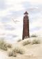 Preview: Postkarte DIN-A6  Aquarell Maritim Kunst Druck Kunstdruck Nordsee Insel Borkum Neuer Leuchtturm Strand Meer Dünen
